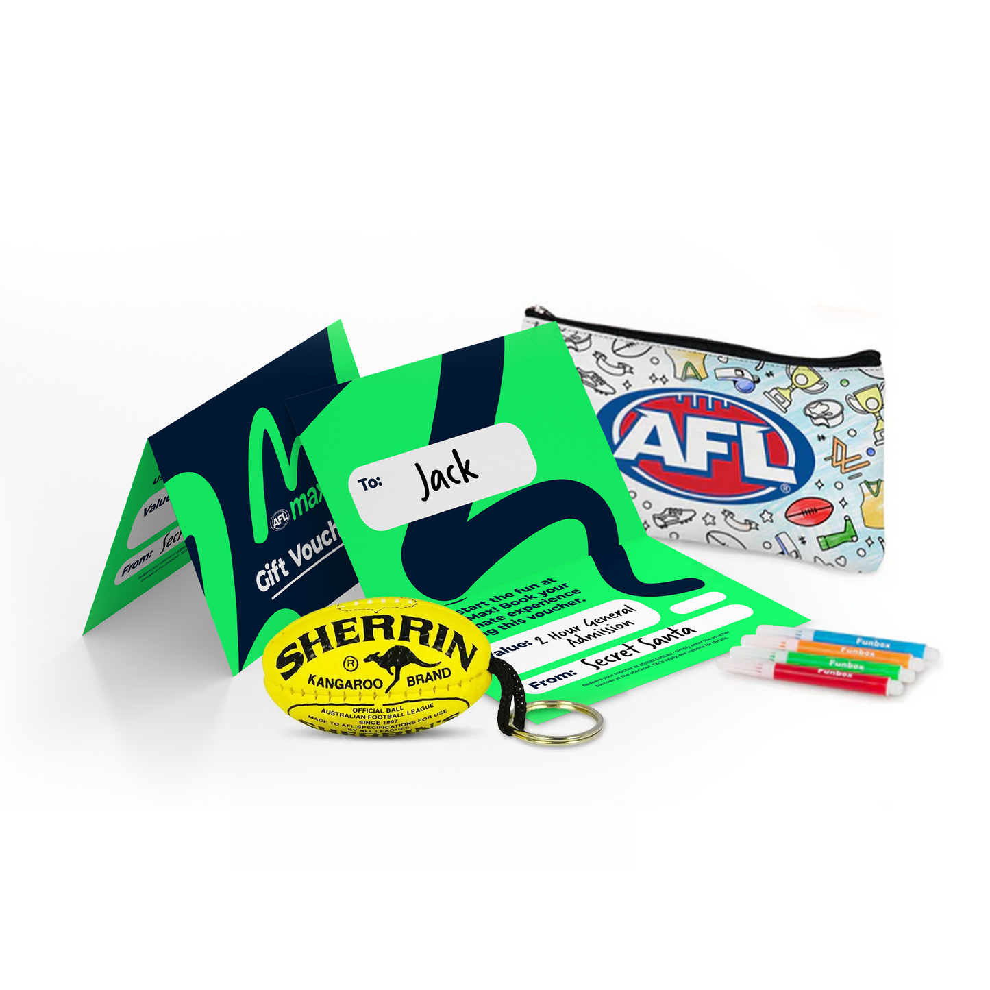 2-Hour AFL Max Single Pass + Sherrin Key Ring + Colour-in Pencil Case