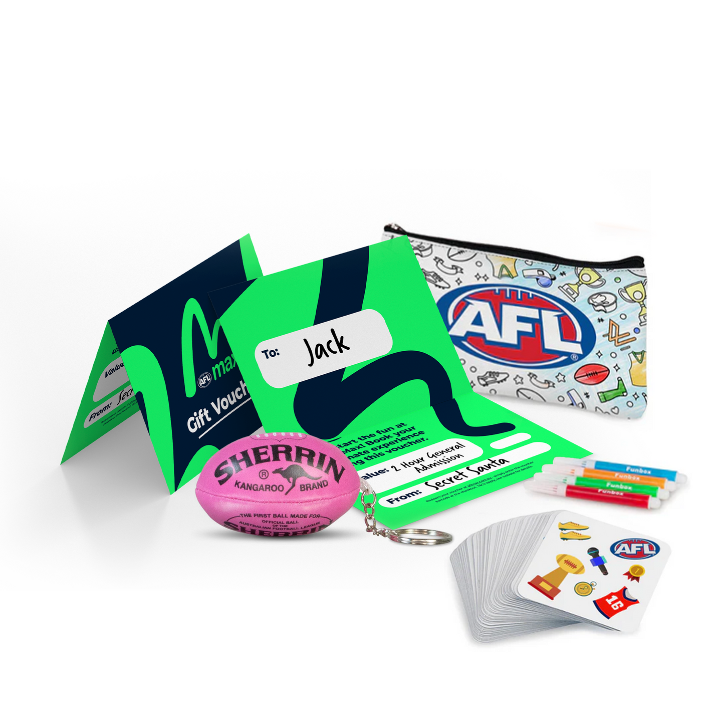 2-Hour AFL Max Double Pass + Sherrin Key Ring + Pencil Case + Card Game