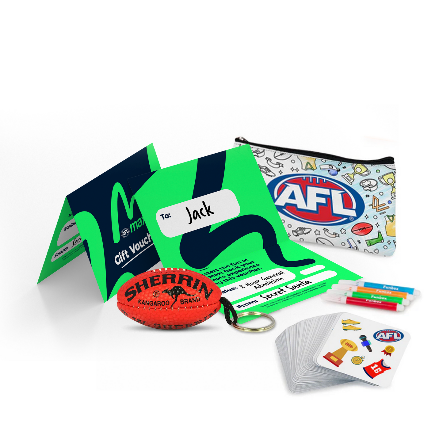 2-Hour AFL Max Double Pass + Sherrin Key Ring + Pencil Case + Card Game