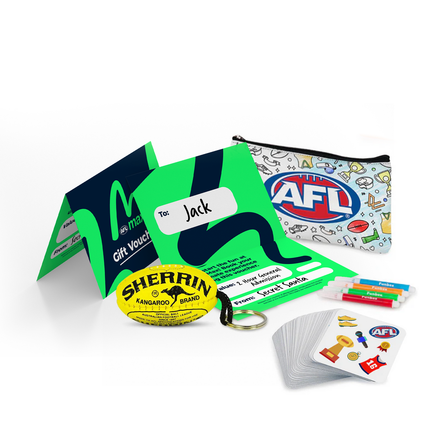 2-Hour AFL Max Double Pass + Sherrin Key Ring + Pencil Case + Card Game